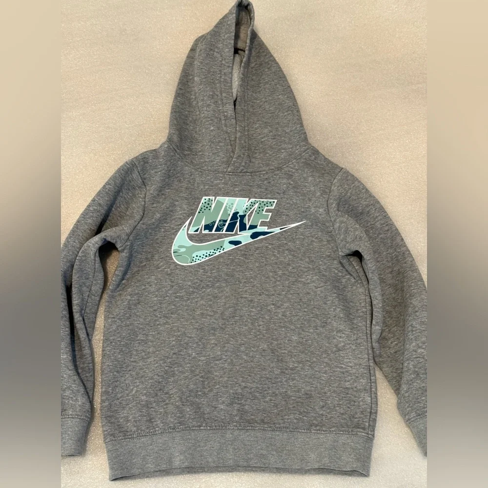 Nike Hoodie (L)‎ Sz 6yrs-7yrs Gray Blue Logo Sweatshirt Long Sleeve Kids